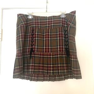 Torrid Plaid Prep Dark Academia Lace Up Mini Skirt Brown Red